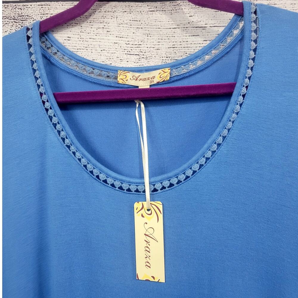 Araxa Blue Crochet Lace Detail Handkerchief Top Size 3X New With Tags!!! - Picture 2 of 7